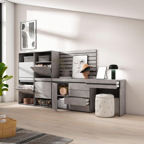 Meuble à Chaussures, 297x35x145cm, Gris Ciment