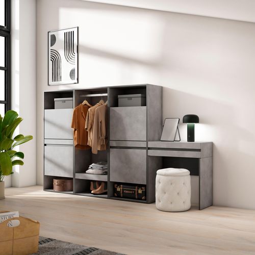 Meuble à Chaussures, 250x35x145cm., Gris Ciment