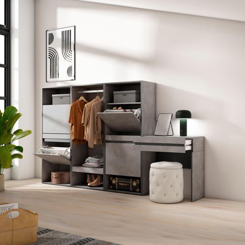 Meuble à Chaussures, 250x35x145cm., Gris Ciment