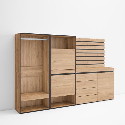 Meuble à Chaussures, 227x35x145cm., Chêne