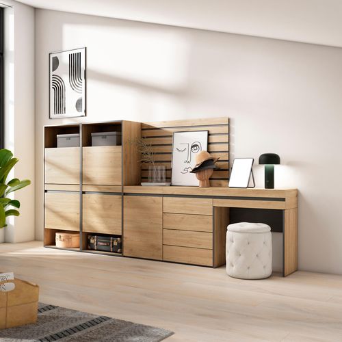 Meuble à Chaussures, 297x35x145cm., Chêne