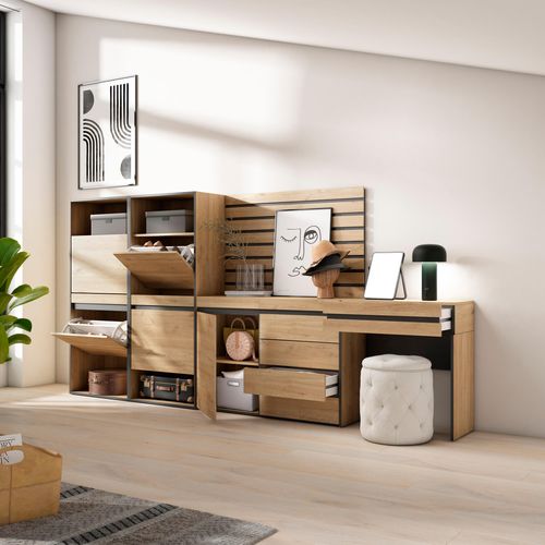 Meuble à Chaussures, 297x35x145cm., Chêne