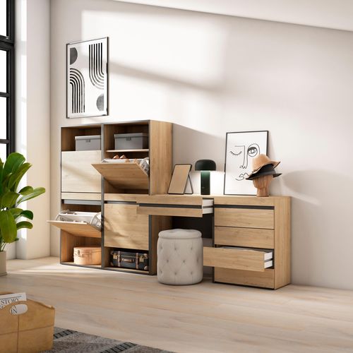 Meuble à Chaussures, 247x35x145cm., Chêne