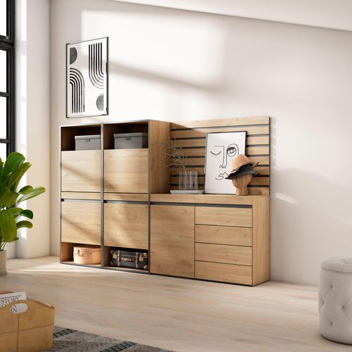 Meuble à Chaussures, 227x35x145cm., Chêne