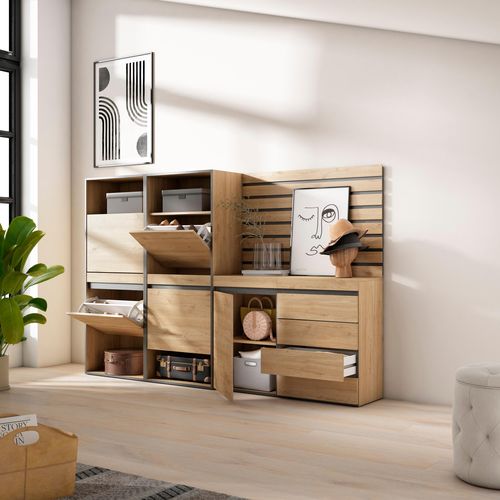 Meuble à Chaussures, 227x35x145cm., Chêne