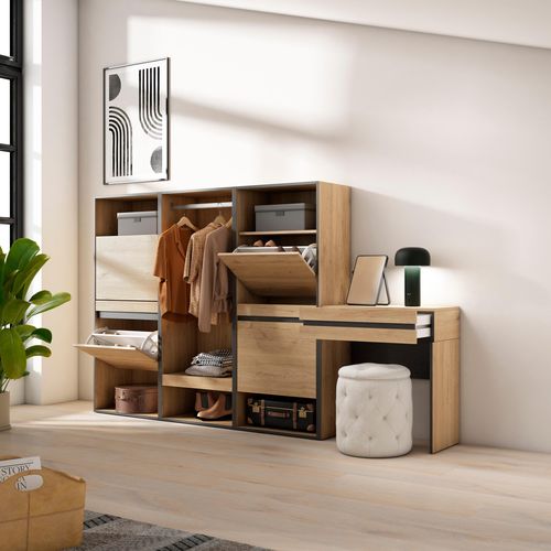 Meuble à Chaussures, 250x35x145cm, Chêne