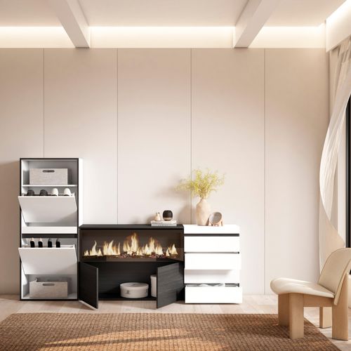 Meuble à Chaussures, 224x35x145cm., Blanc