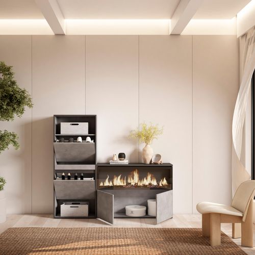 Meuble à Chaussures, 167x35x145cm, Gris Ciment