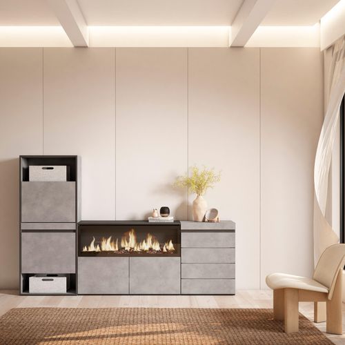 Meuble à Chaussures, 224x35x145cm, Gris Ciment