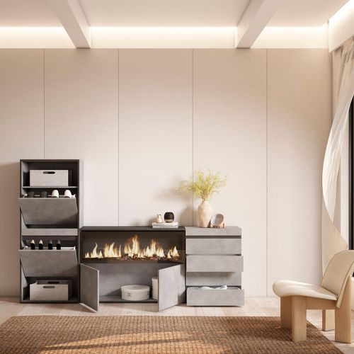 Meuble à Chaussures, 224x35x145cm, Gris Ciment