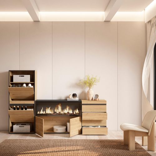 Meuble à Chaussures, 224x35x145cm., Chêne