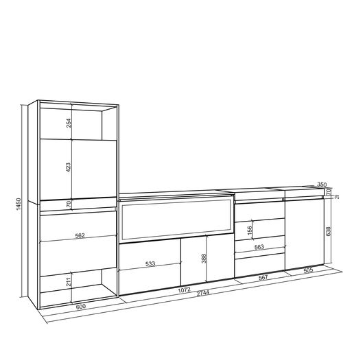 Meuble à Chaussures, 274x35x145cm., Chêne