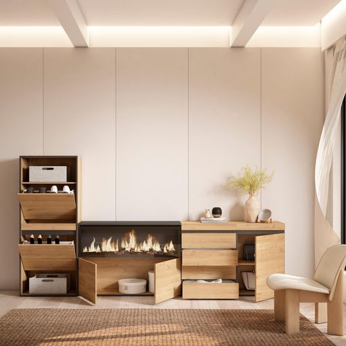 Meuble à Chaussures, 274x35x145cm., Chêne