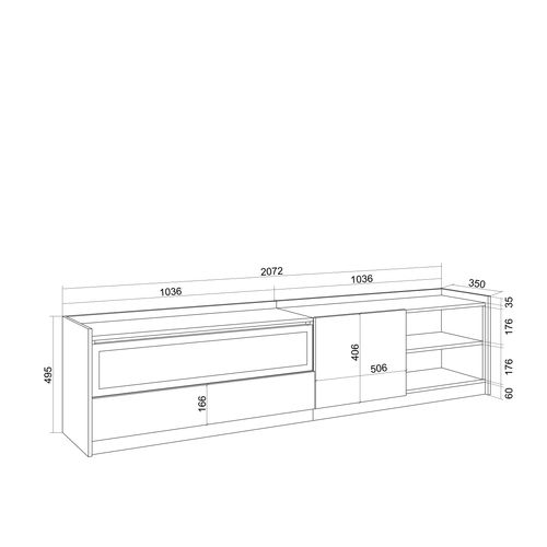 Meuble TV - 207x37x50cm, Cheminée Électrique, Noir Et Chêne