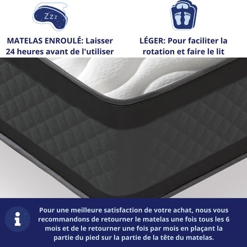Matelas Mousse 140x200 cm ONYX - Ferme - Réversible - Côté Été/hiver - H20 Cm