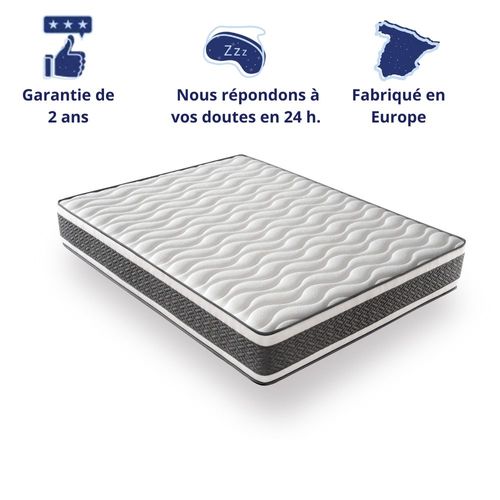Matelas Ressorts Ensachés 80x200 cm MONTECARLO - Ferme - Réversible - Côté Été/hiver - H25 Cm