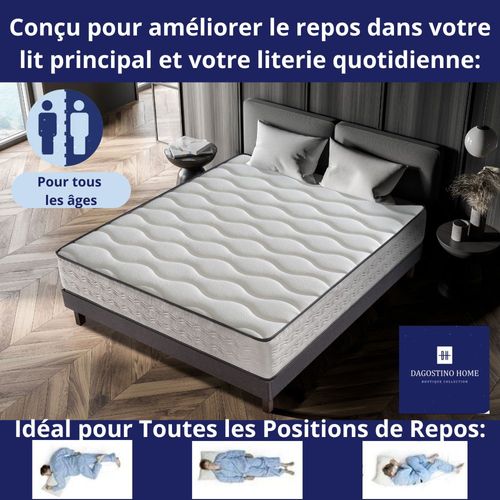 Matelas Mousse 140x190 cm ZAFIRE + 2 Oreillers 60x60 - Côté Été/hiver - H25 Cm