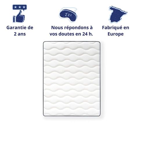 Matelas Mousse 140x190 cm ZAFIRE + 2 Oreillers 60x60 - Côté Été/hiver - H25 Cm
