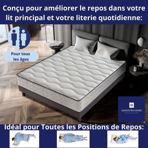 Matelas Mousse 160x200 cm ZAFIRE + 2 Oreillers 60x60 - Côté Été/hiver - H25 Cm
