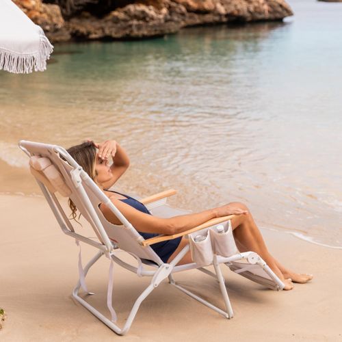 Chaise Longue Pliante Polyester Beige