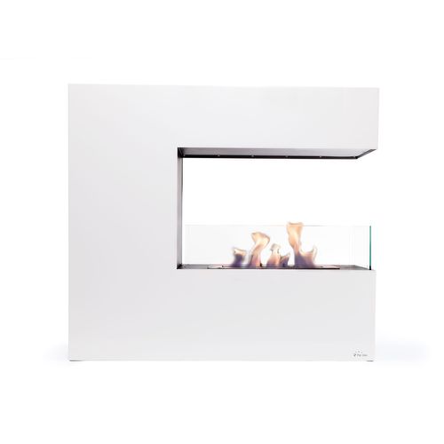 Cheminée à L'éthanol Au Sol En Acier Blanc Et Verre Trempé
