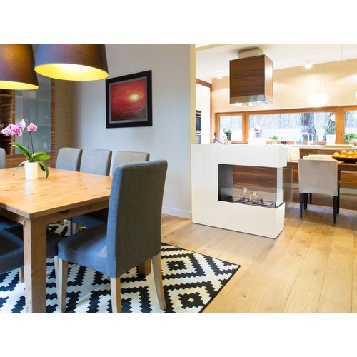 Cheminée à L'éthanol Au Sol En Acier Blanc Et Verre Trempé