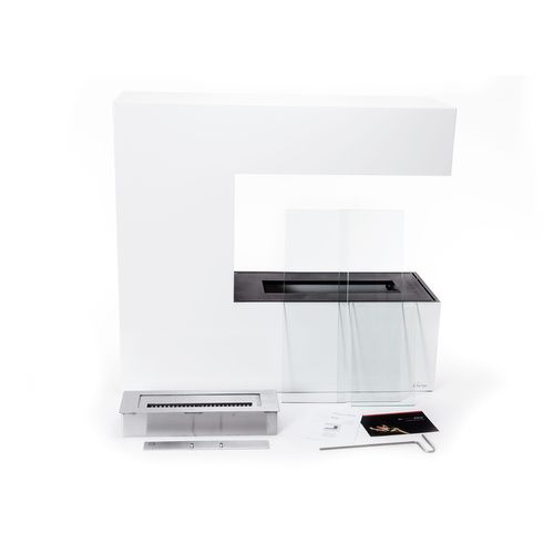 Cheminée à L'éthanol Au Sol En Acier Blanc Et Verre Trempé