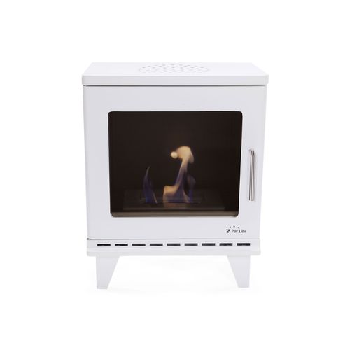 Poêle à Éthanol 1,5kw Design Carré En Acier Blanc Avec Pieds