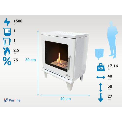 Poêle à Éthanol 1,5kw Design Carré En Acier Blanc Avec Pieds