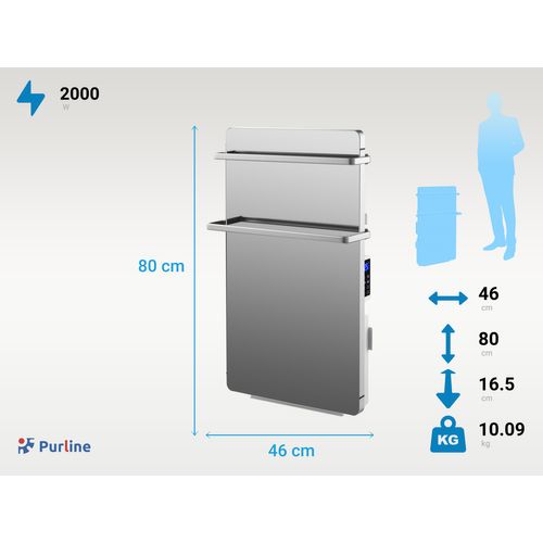 Sèche-serviette Électrique 2000w En Verre Trempé Finition Miroir Et Display LED