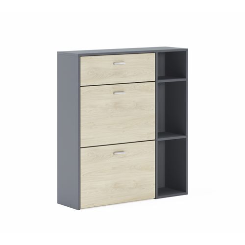 Meuble Chaussures Wind, 90x26x102cm, Gris Anthracite Et Chêne