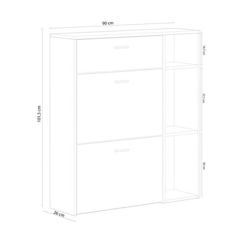 Meuble Chaussures Wind, 90x26x102cm, Gris Anthracite Et Chêne