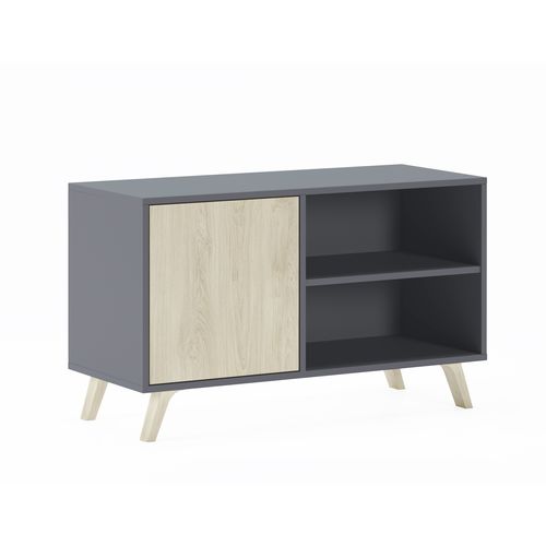 Meuble TV Porte Gauche, 95x40x57cm, Gris Anthracite Et Chêne