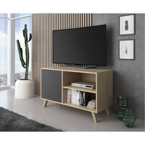 Meuble TV Porte Gauche, 95x40x57cm, Chêne Et Gris Anthracite
