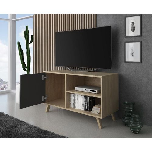 Meuble TV Porte Gauche, 95x40x57cm, Chêne Et Gris Anthracite