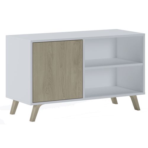 Meuble TV Porte Gauche, 95x40x57cm, Blanc Et Chêne