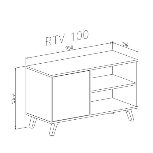 Meuble TV Porte Gauche, 95x40x57cm, Chêne Et Blanc