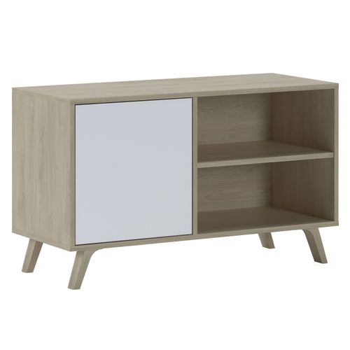 Meuble TV Porte Gauche, 95x40x57cm, Chêne Et Blanc