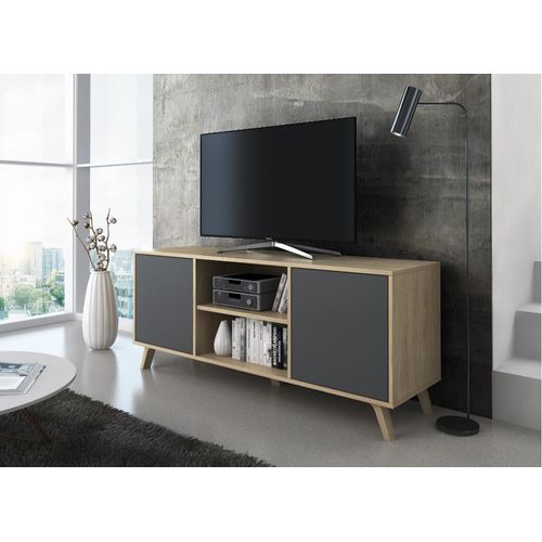 Meuble TV 140 cm 2 Portes Puccini Et Gris Anthracite