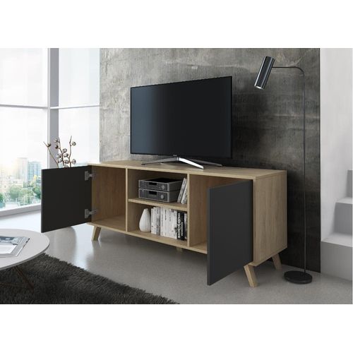 Meuble TV 140 cm 2 Portes Puccini Et Gris Anthracite