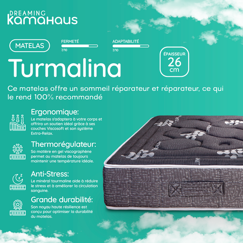 Matelas Mousse 80x190 cm - TOURMALINE - Accueil Mémoire De Forme - Épaisseur 26 Cm - Ferme