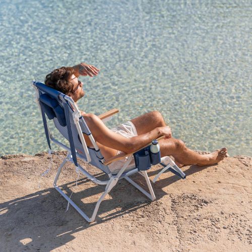 Chaise Longue Pliante Polyester Bleu