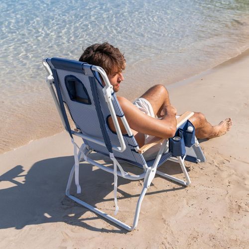 Chaise Longue Pliante Polyester Bleu