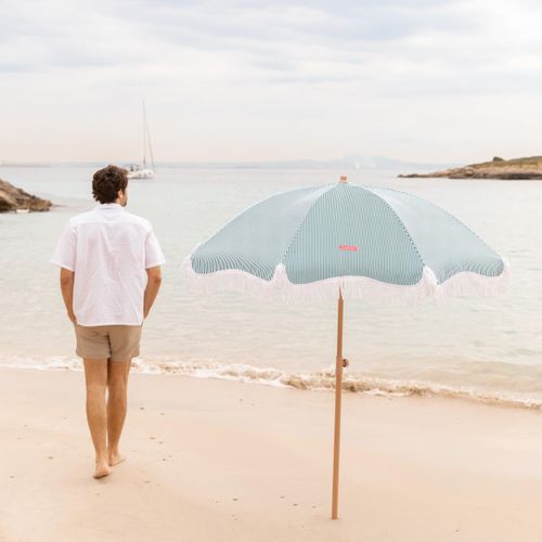 Grand Parasol Rayé Polyester Vert 210x180cm
