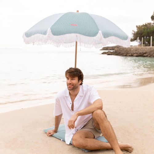 Grand Parasol Rayé Polyester Vert 210x180cm