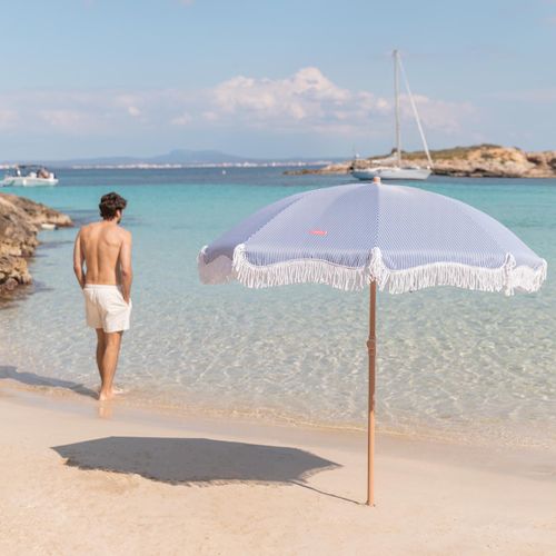 Grand Parasol Rayé Polyester Bleu 210x180cm