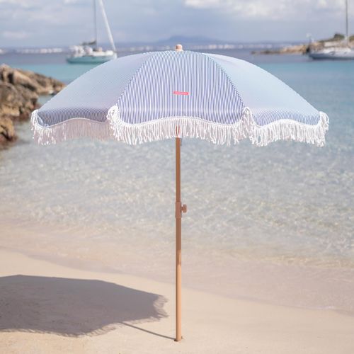 Grand Parasol Rayé Polyester Bleu 210x180cm