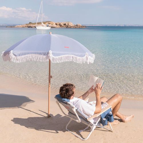 Grand Parasol Rayé Polyester Bleu 210x180cm
