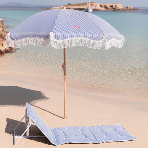 Grand Parasol Rayé Polyester Bleu 210x180cm