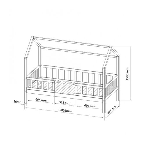 Lit Cabane Avec Barrièrre + Lit Pieds Pliants Bois Pin 90x190cm